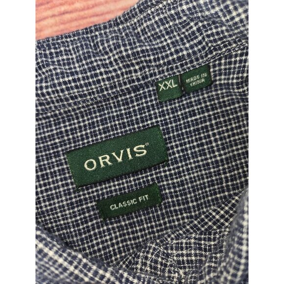 Orvis Mens Classic Fit Short Sleeve Shirt XXL Blue Check Hemp Blend - Picture 5 of 8